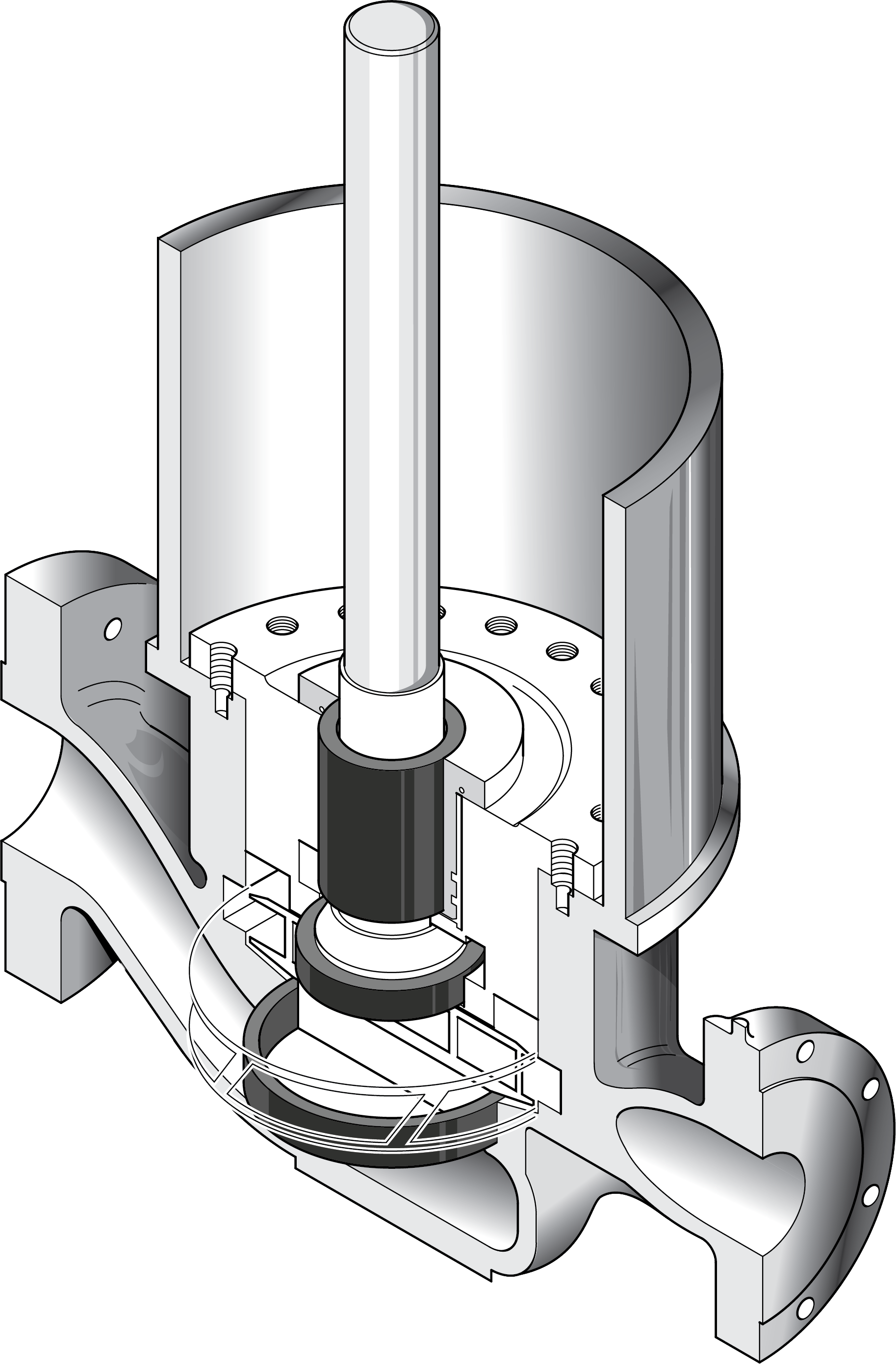 Pump cross section showing GRAPHALLOY bearing and wear ring locations